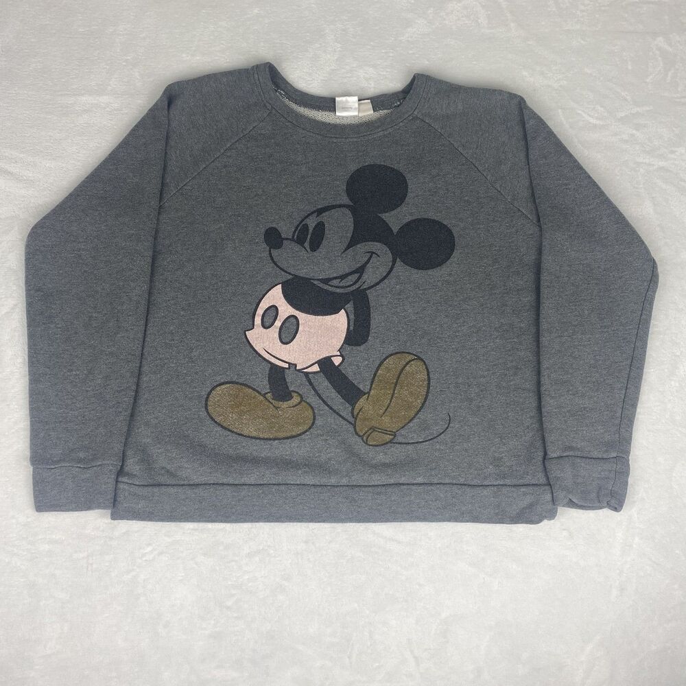 Disney Mickey Mouse Graphic Sweater Womens Small Gray Sweatshirt Pullover Casual